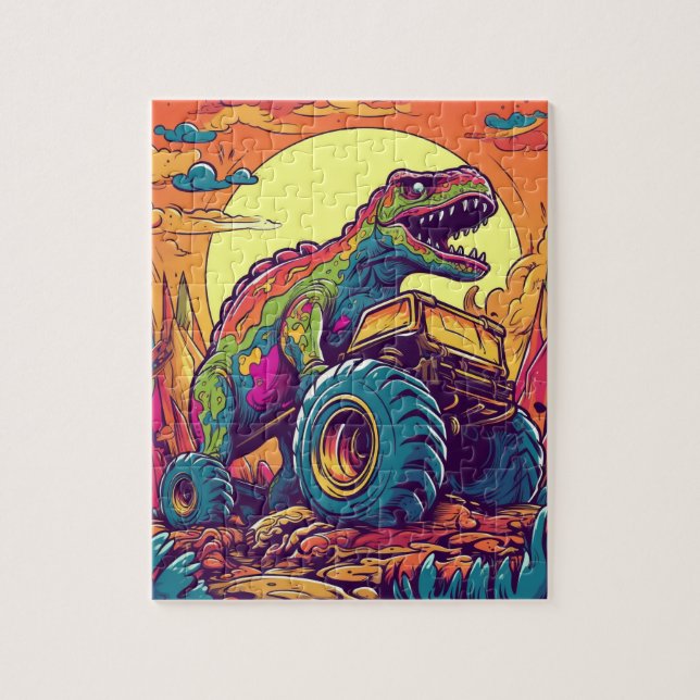Puzzle Camion monstre T-Rex Dinosaur coloré (Vertical)