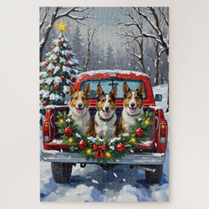 Puzzle Camion rouge de Noël Australian Kelpie Fêtes