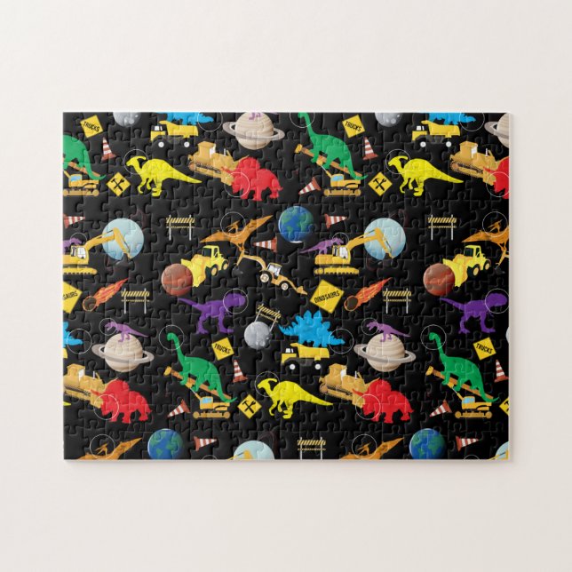 Puzzle Camions de construction Astronaut Dinosaures dans  (Horizontal)