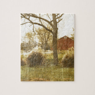 Puzzle Campagne primitive Arbre Ferme Cabine rouge dans l