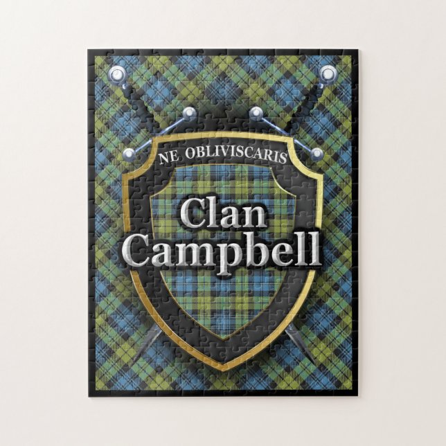 Puzzle Campbell Family Scottish Tartan Swords and Shield (Vertical)