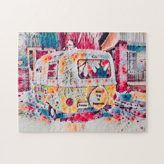 Puzzle Camper Hippie Retro Road Voyage Vers La Liberté Du (Horizontal)
