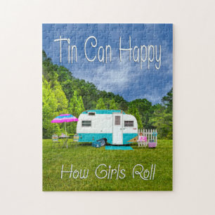 Puzzle Campeur vintage heureux de boîte en fer blanc de