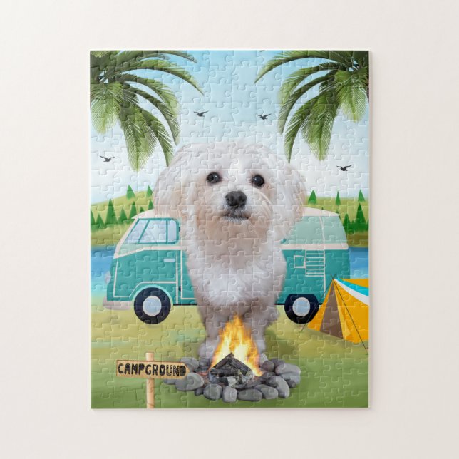 Puzzle Camping de chiens maltais (Vertical)