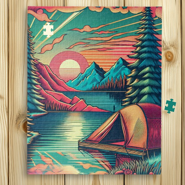 Puzzle Camping rose vintage et Turquoise Thème (Créateur téléchargé)
