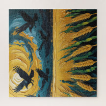 Campo trigal dorado con cuervos