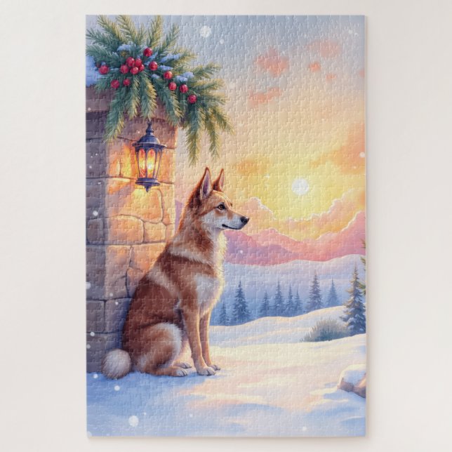Puzzle Canaan Dog Desert Stone Winter Christmas Art (Vertical)