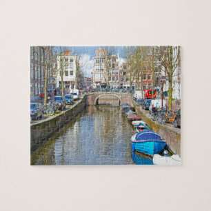 Puzzle Canal d'Amsterdam avec des bateaux