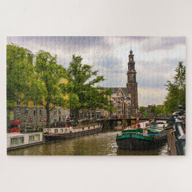 Puzzle Canal et ancienne église à Amsterdam, Pays-Bas (Horizontal)