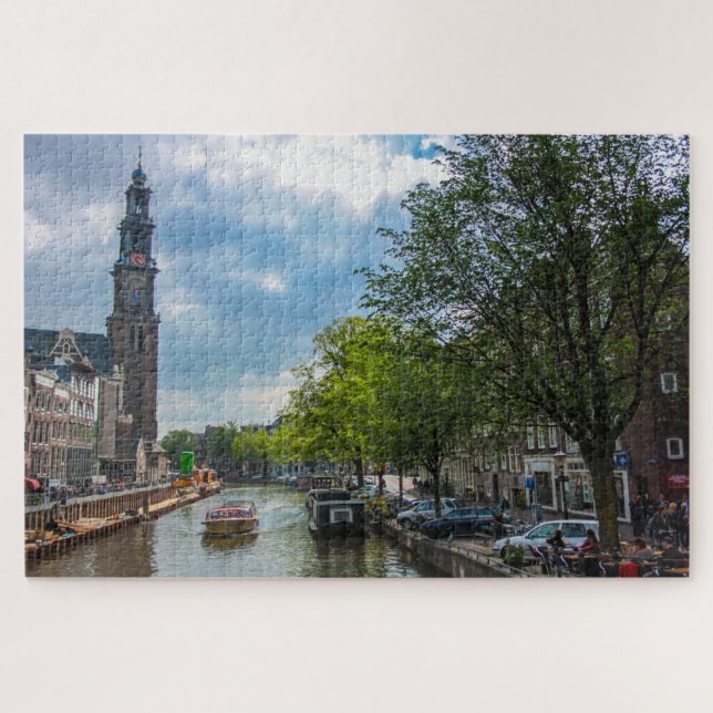 Puzzle Canal et ancienne église à Amsterdam, Pays-Bas (Horizontal)