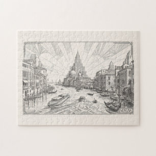 Puzzle Canal Grande de Venise Croquis au Crayon Art Déco 