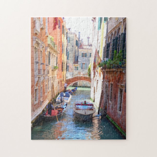Puzzle Canal romantique de Venise avec pont & bateau, Ita (Vertical)