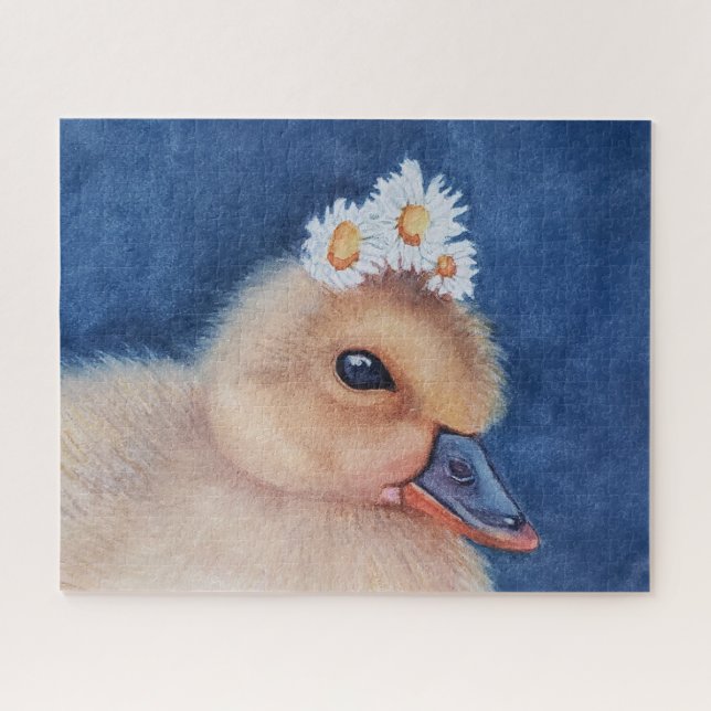 Puzzle Canard bébé adorable avec des pâquerettes blanches (Horizontal)