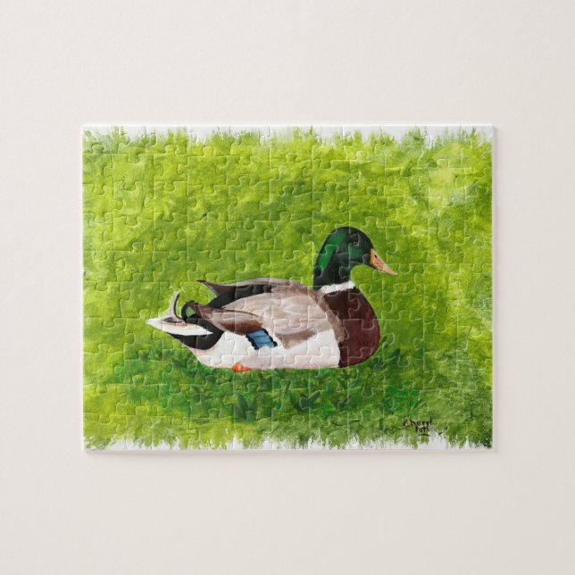 Puzzle Canard de Mallard assis dans la peinture d'herbe,  (Horizontal)