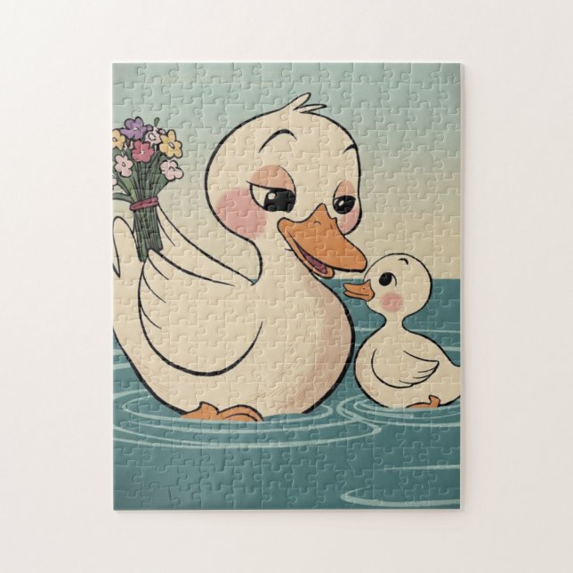 Puzzle Canard et canard doux avec fleurs (Vertical)