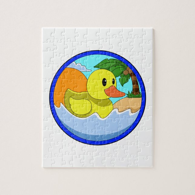 Puzzle Canard sur la plage avec palmiers.PNG (Vertical)