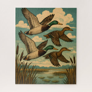 Puzzle Canards colverts en vol, art faunique