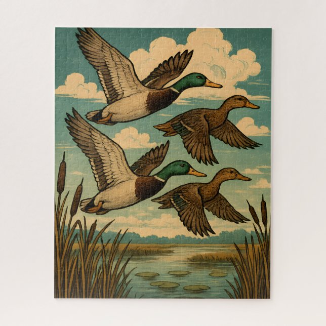 Puzzle Canards colverts en vol, art faunique (Vertical)