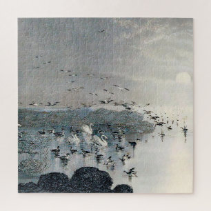 Puzzle Canards, colverts et cygnes sur le lac au coucher