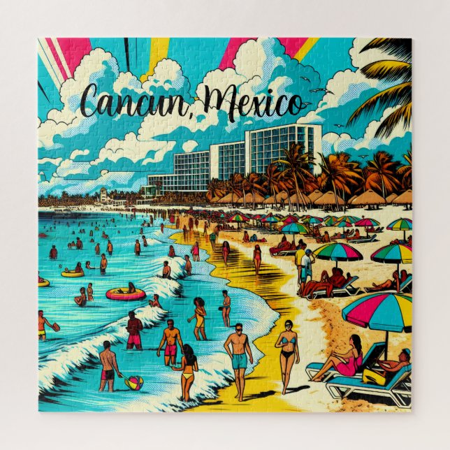 Puzzle Cancun, Mexique avec une Vibe pop art (Vertical)