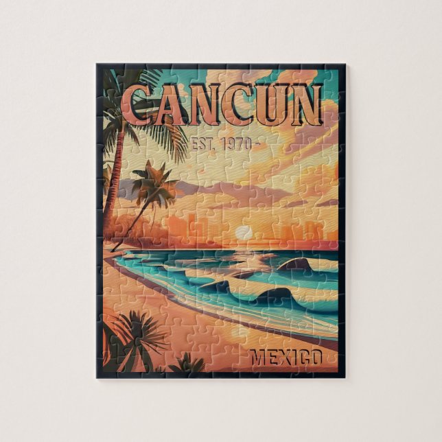 Puzzle Cancún Mexique Palm Tree Vintage voyage Souvenir (Vertical)