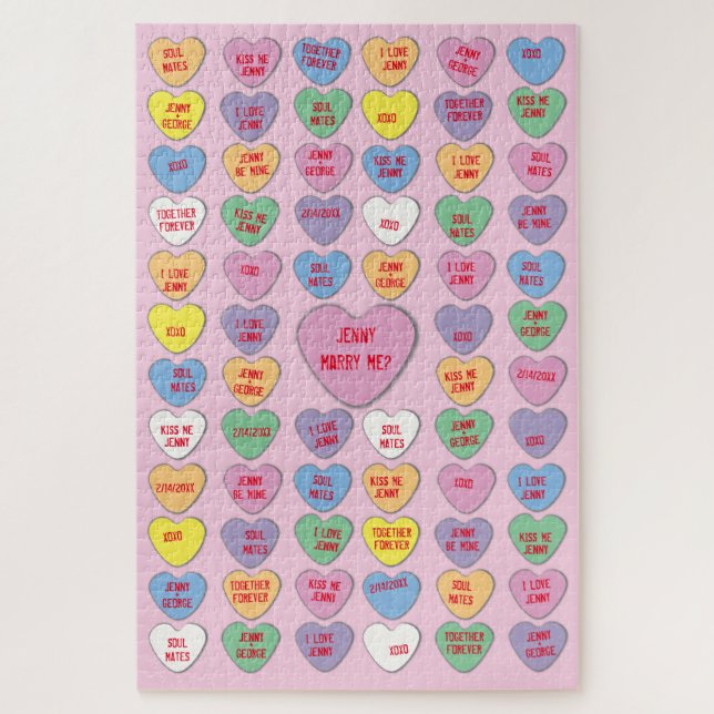Puzzle Candy Hearts messages personnalisés Valentine (Vertical)