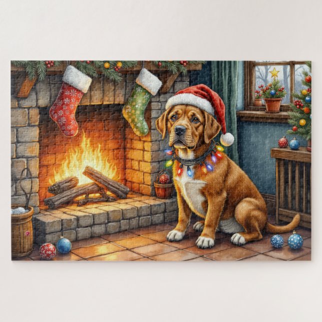 Puzzle Cane Corso Cheminée avec Lumières de Noël (Horizontal)