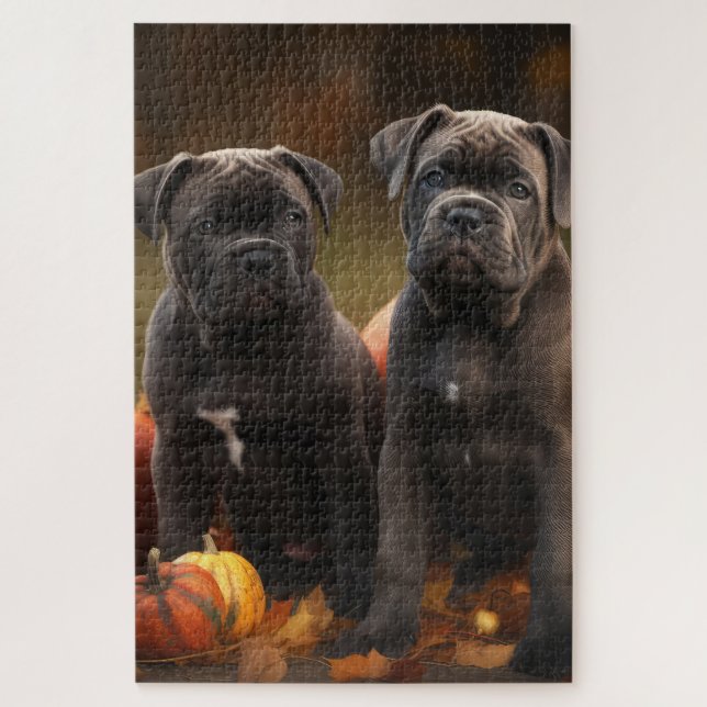Puzzle Cane Corso Chiot Automne Citrouille de plaisir (Vertical)