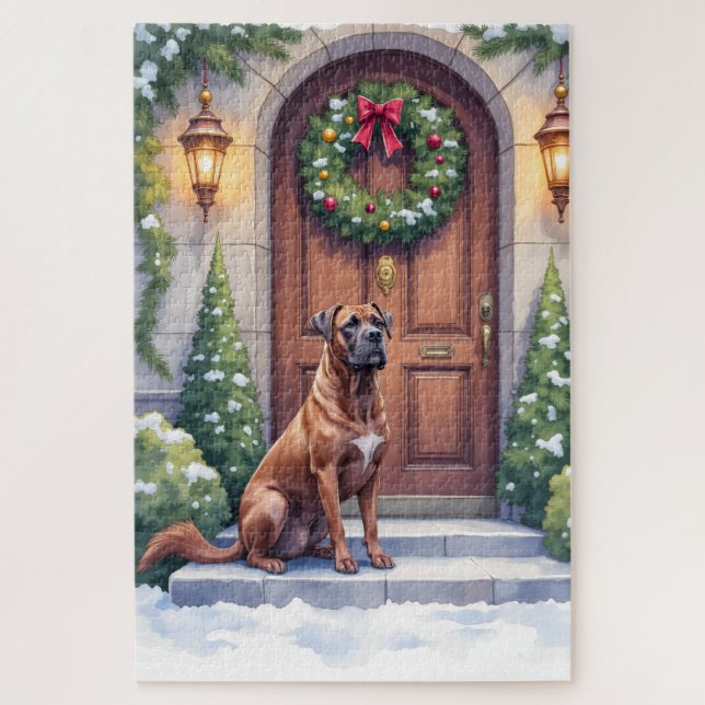 Puzzle Cane Corso Grand Door Evergreen Christmas Art (Vertical)