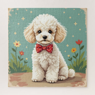 Puzzle Caniche blanc adorable avec noeud papillon