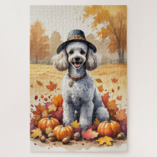 Puzzle Caniche dans l'art de l'Action de grâce aux feuill