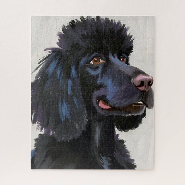 Puzzle Caniche noir | Art de compagnie aquarelle Chien (Vertical)