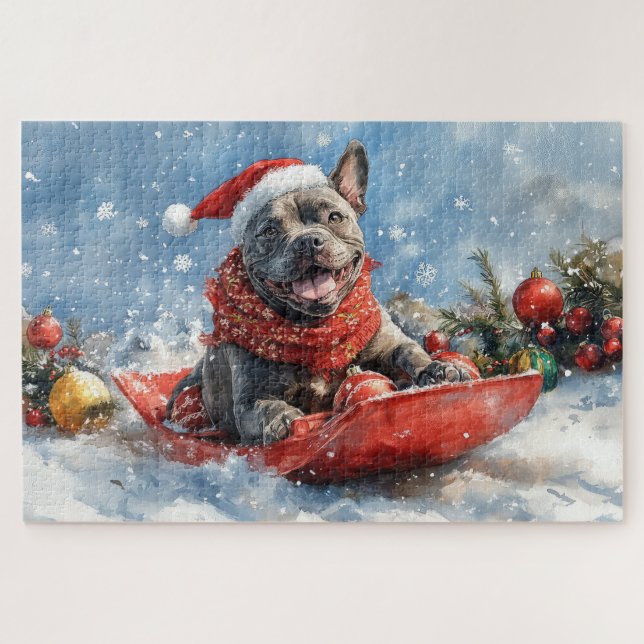Puzzle Canne Corso Dog in Sledge Let It Neige Noël (Horizontal)