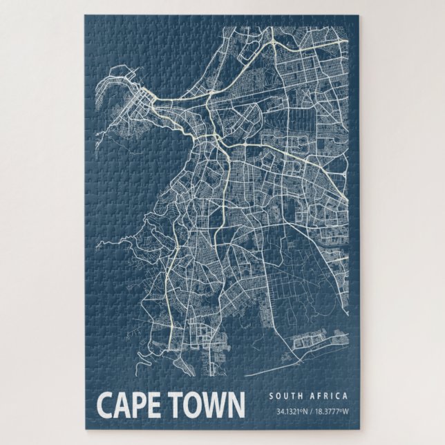 Puzzle Cap Afrique du Sud Ville Carte Ligne Art (Vertical)