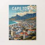 Puzzle Cap Afrique du Sud Voyage Art Vintage<br><div class="desc">Design de voyage vectoriel rétro du Cap. Le Cap est une ville portuaire sur la côte sud-ouest de l'Afrique du Sud,  sur une péninsule sous l'imposante montagne de la Table.</div>