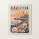 Puzzle Cape Cod Massachusetts Peinture Art Voyage Retro<br><div class="desc">Cape Cod design de voyage vectoriel rétro dans un style emblème. C'est le site de villages pittoresques,  de cabanes de fruits de mer,  de phares,  d'étangs et de plages de la baie et de l'océan.</div>