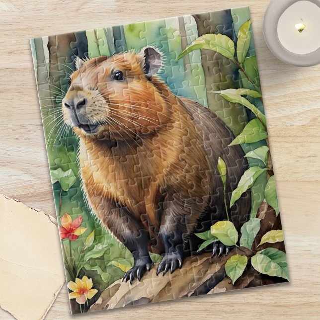 Puzzle Capybara heureux dans l'animal sauvage de la forêt (Happy Capybara in Rainforest Wild Animal Jigsaw Puzzle)