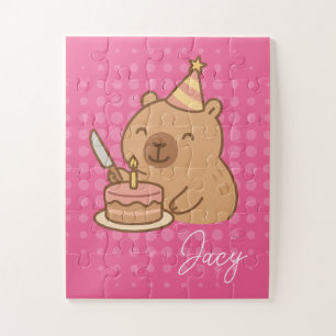 Puzzle Capybara mignon mangeant un gâteau d'anniversaire
