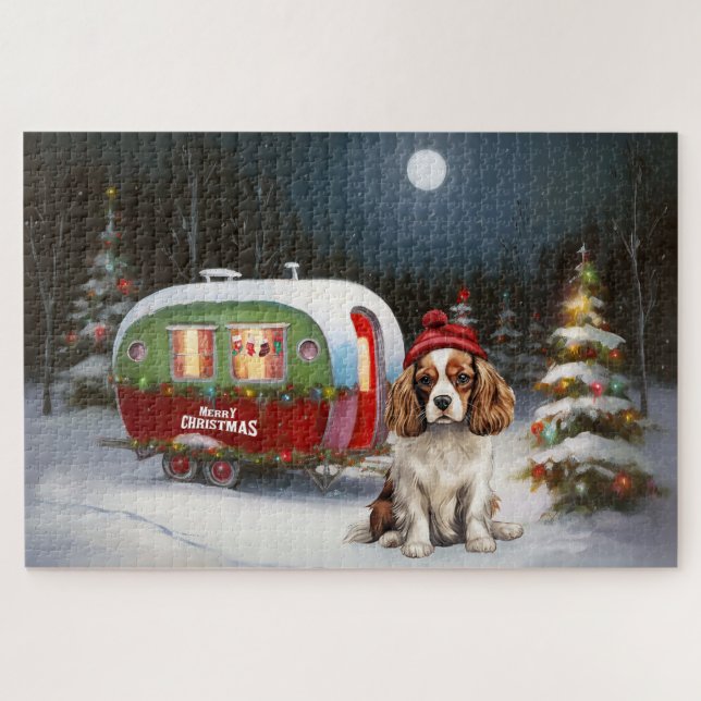 Puzzle Caravane de Noël Cavalier King Charles Spaniel (Horizontal)