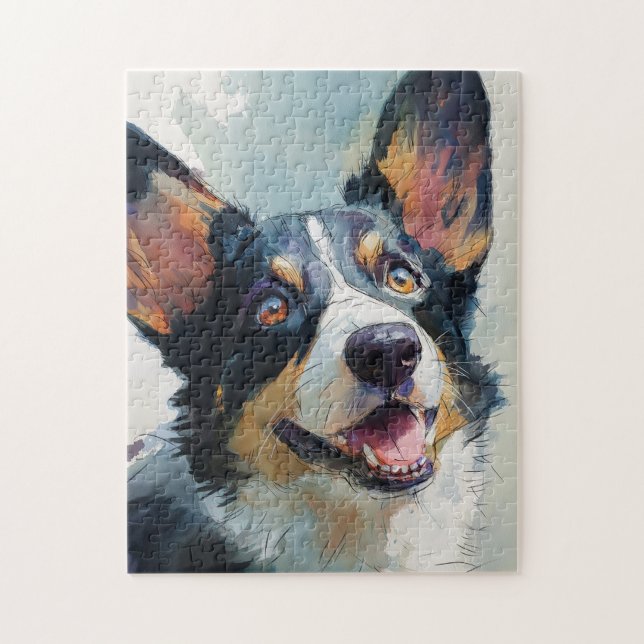 Puzzle Cardigan Welsh corgi watercolor (Vertical)