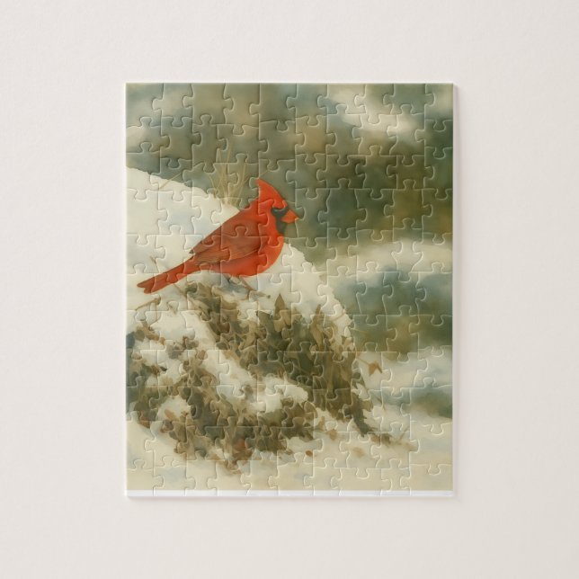 Puzzle Cardinal à l'aquarelle d'hiver (Vertical)