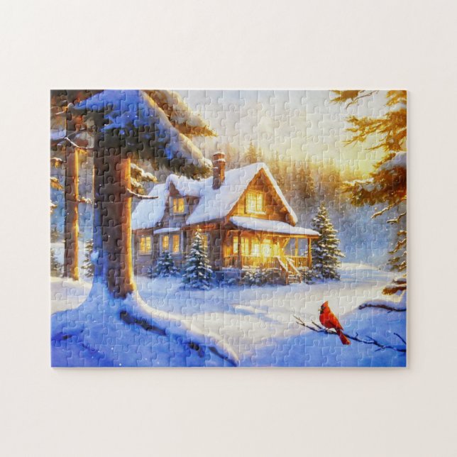 Puzzle Cardinal à l'occasion d'un jour de neige (Horizontal)