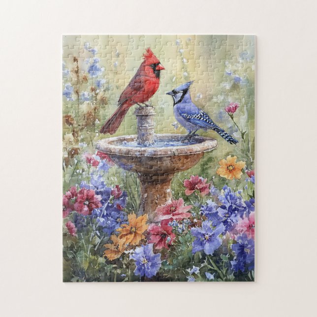 Puzzle Cardinal aquarelle et Jay bleu (Vertical)