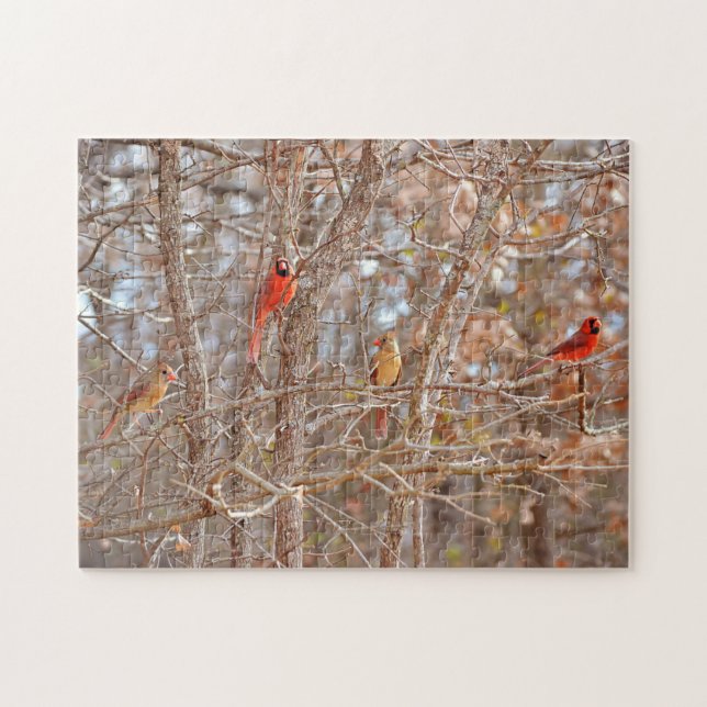 Puzzle Cardinal Bird Couples Automne Saison Arbre Nature (Horizontal)