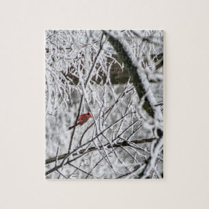 Puzzle Cardinal dans les arbres neigeux