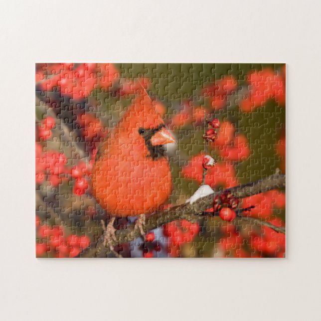 Puzzle Cardinal du Nord dans l'Winterberry Commune (Horizontal)