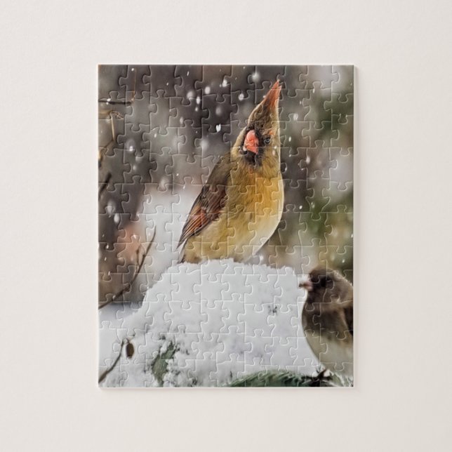 Puzzle Cardinal Et Bruant Dans La Neige (Vertical)