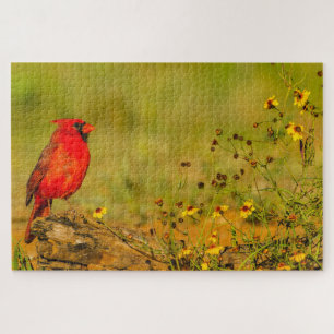 Puzzle Cardinal mâle sur une bûche