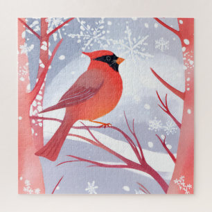 Puzzle Cardinal rouge   Belle aquarelle peinture