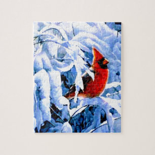 Puzzle Cardinal rouge dans la neige d'hiver